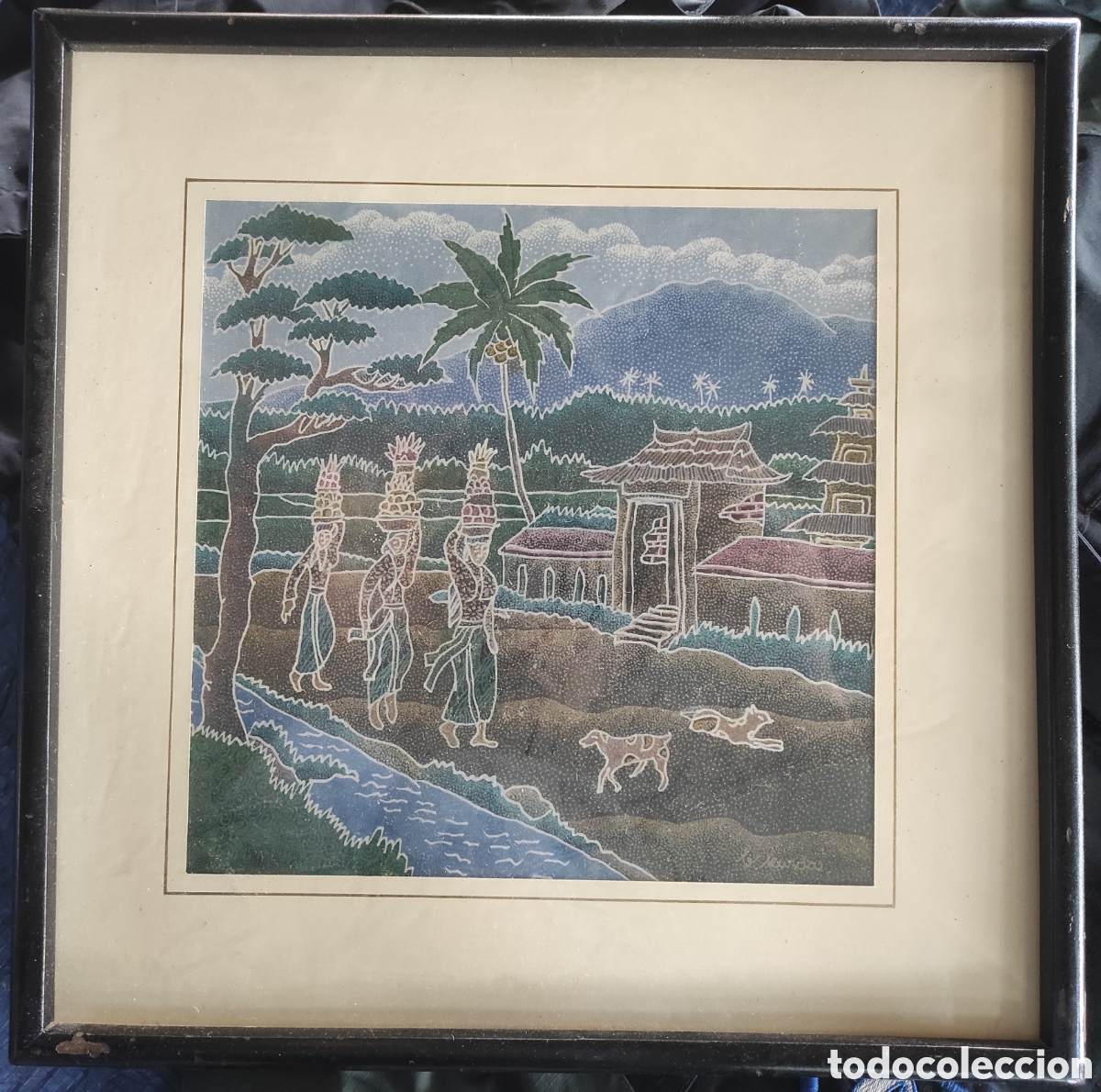 Otros objetos de arte: Cuadro escena balinesa. B. Leurda - Foto 1