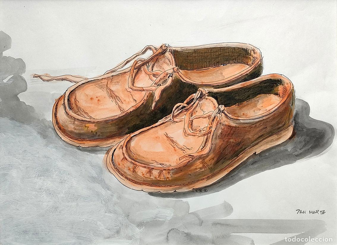 Otros Objetos de Arte: CUATRO obras originales firmadas. Taza cafe, Construccion, Campos trigo, Zapatos. 32 x 42