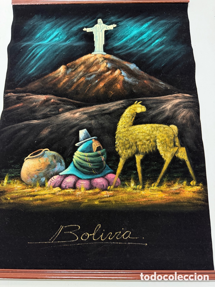 Otros objetos de arte: Tapiz de terciopelo pintado Bolivia - Foto 2