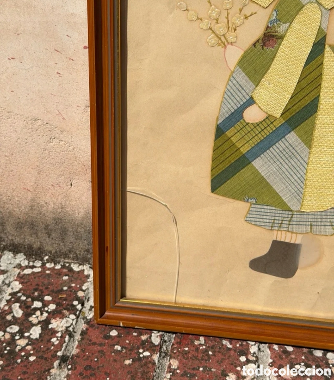 Otros objetos de arte: Cuadro antiguo madera l&aacute;mina ni&ntilde;a - Foto 5