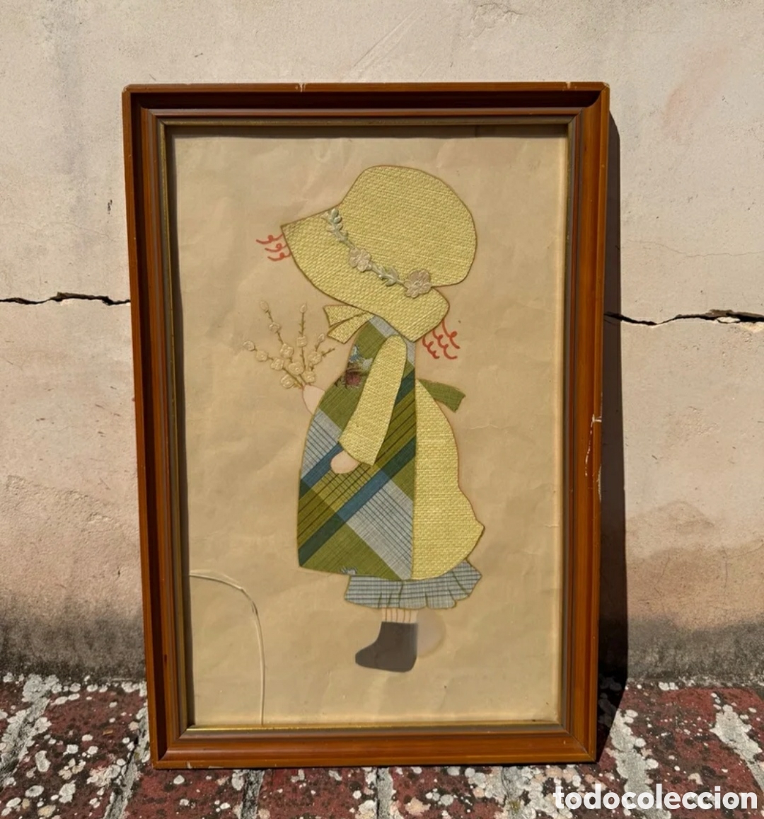 Otros objetos de arte: Cuadro antiguo madera l&aacute;mina ni&ntilde;a - Foto 1