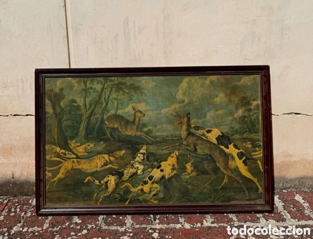 Otros objetos de arte: Cuadro escena de caza de ciervos - Foto 1