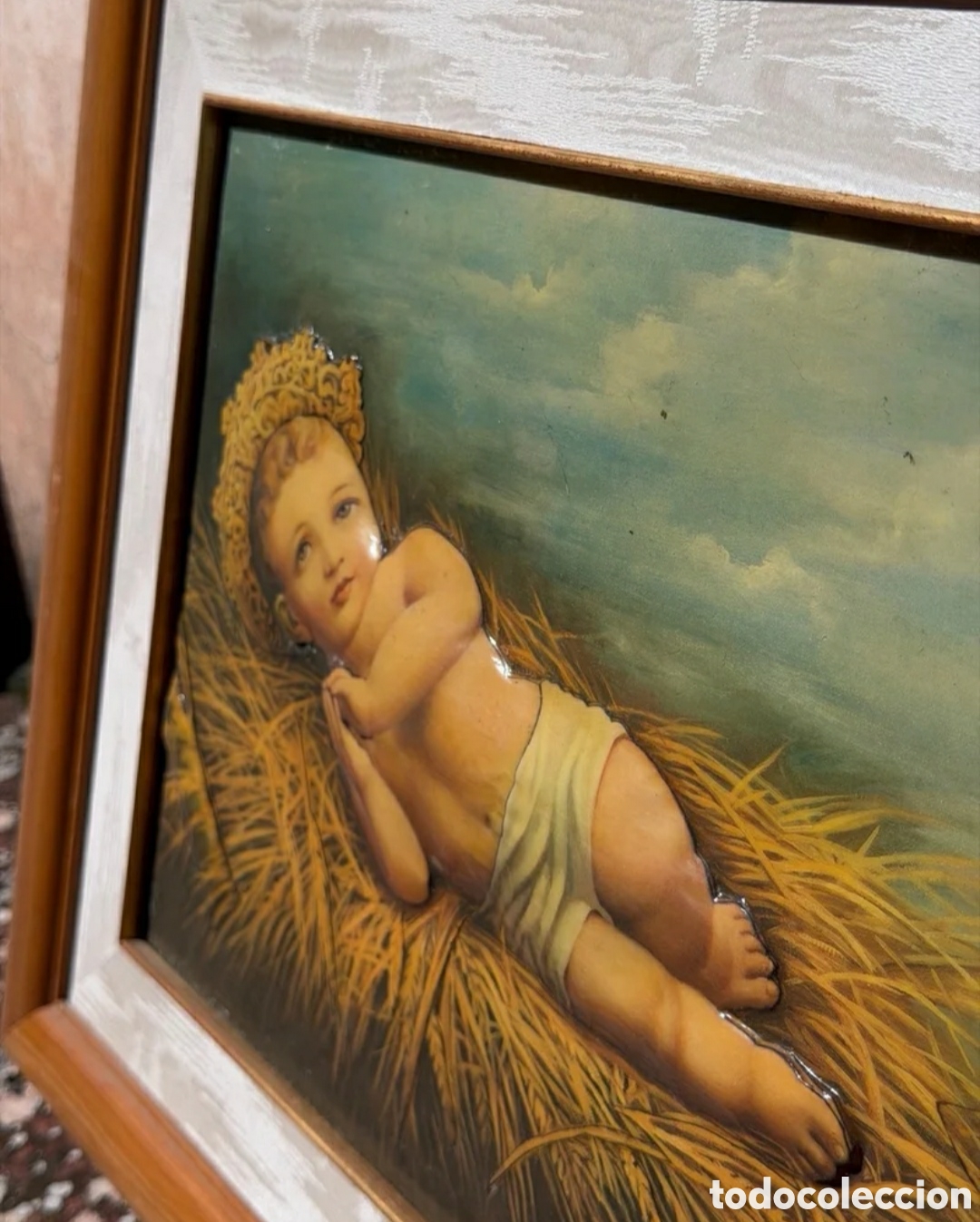 Otros objetos de arte: Cuadro ni&ntilde;o Jes&uacute;s en relieve marco madera - Foto 4