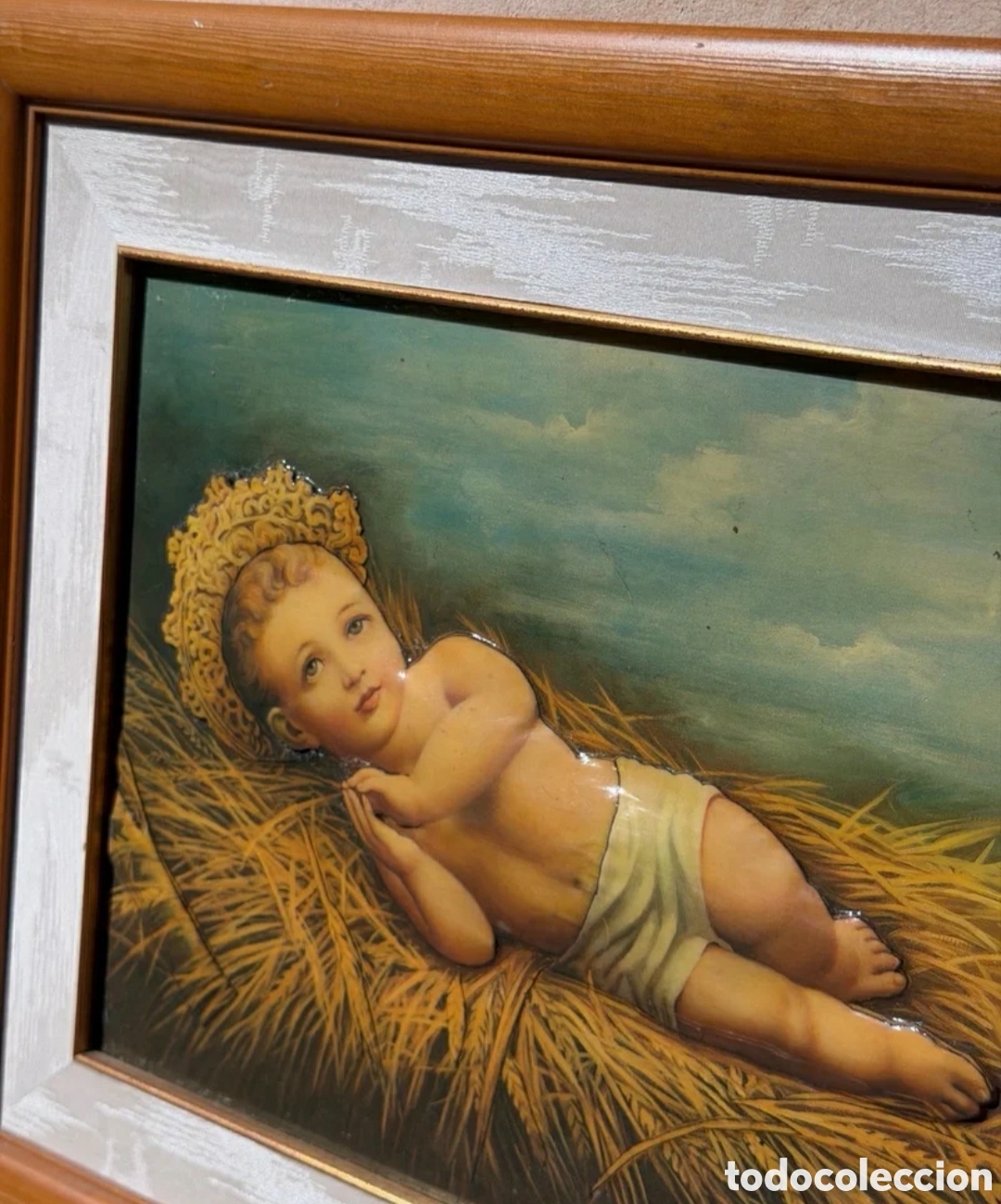 Otros objetos de arte: Cuadro ni&ntilde;o Jes&uacute;s en relieve marco madera - Foto 5