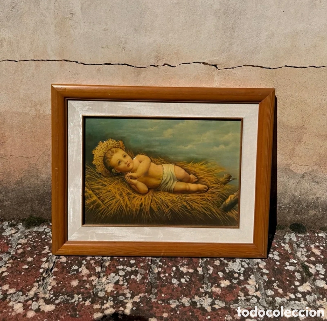 Otros objetos de arte: Cuadro ni&ntilde;o Jes&uacute;s en relieve marco madera - Foto 1