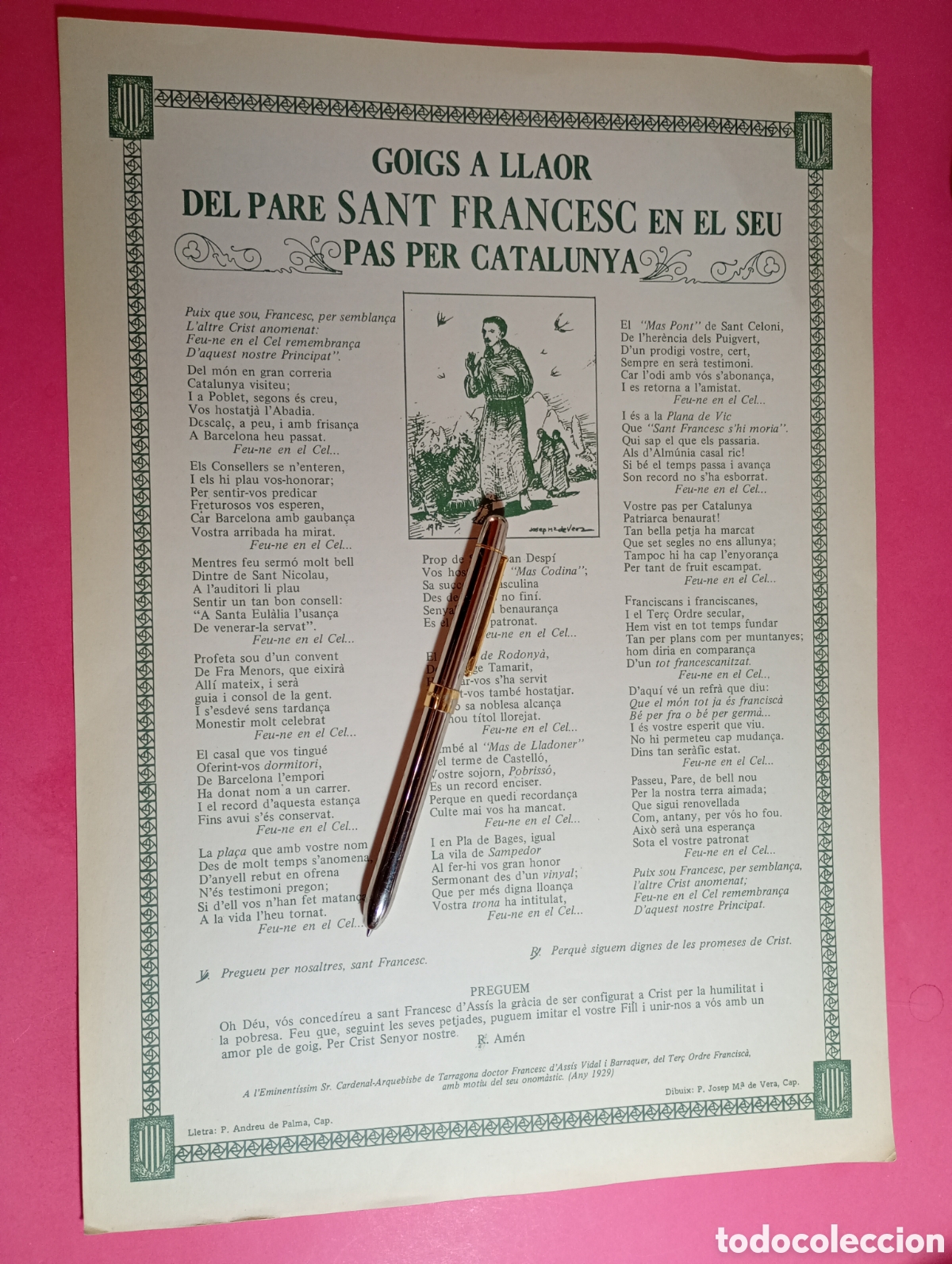 Otros Objetos de Arte: VINTAGE GOIGS ST FRANCESC EN EL SEU PAS PER CATALUNYA 1929 DEDICAT AL DR. F. DE A. VIDAL I BARRAQUER