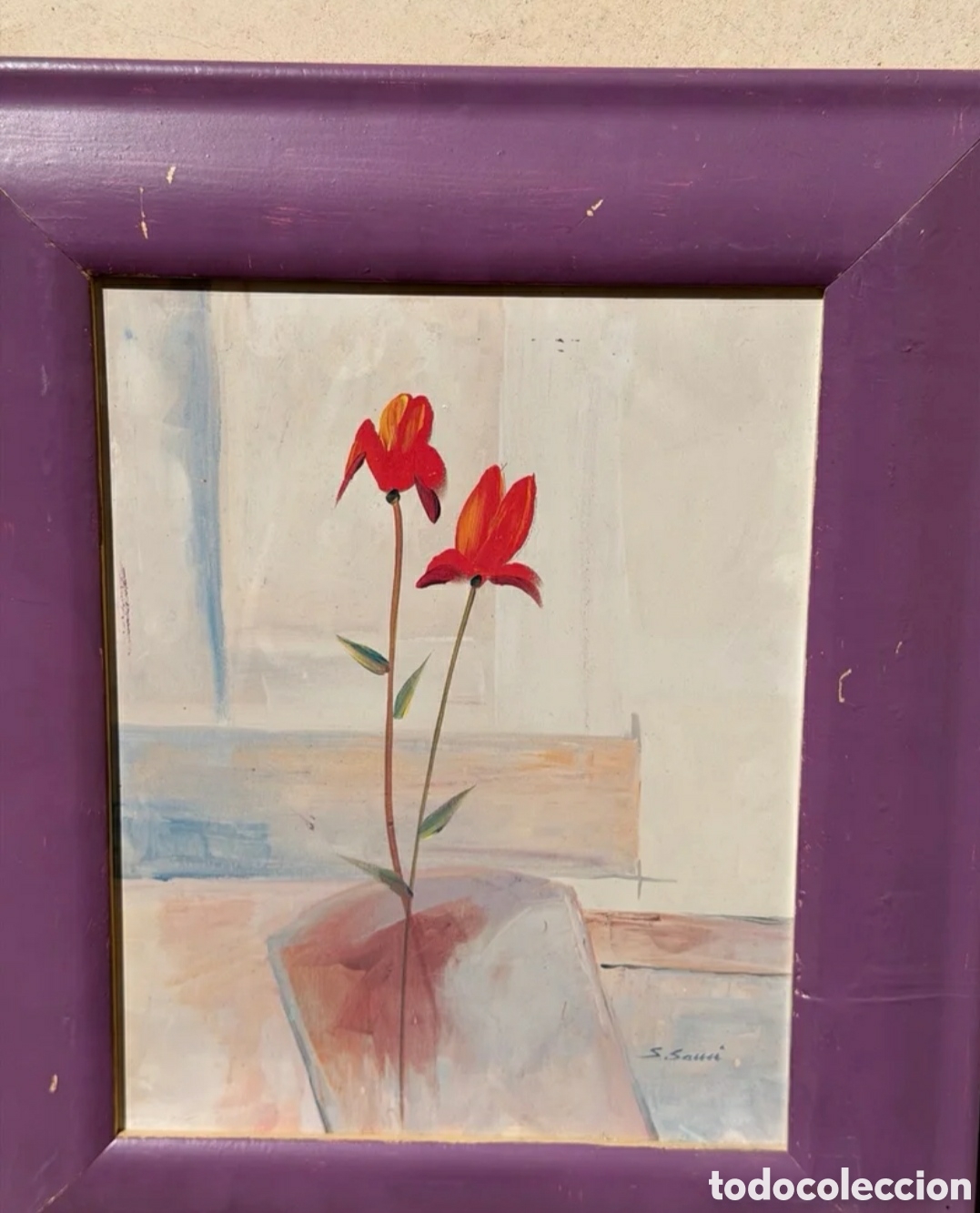 Otros objetos de arte: Cuadro floral morado y rojo - Foto 3