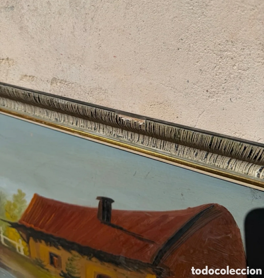 Otros objetos de arte: Cuadro antiguo marco madera paisaje - Foto 4
