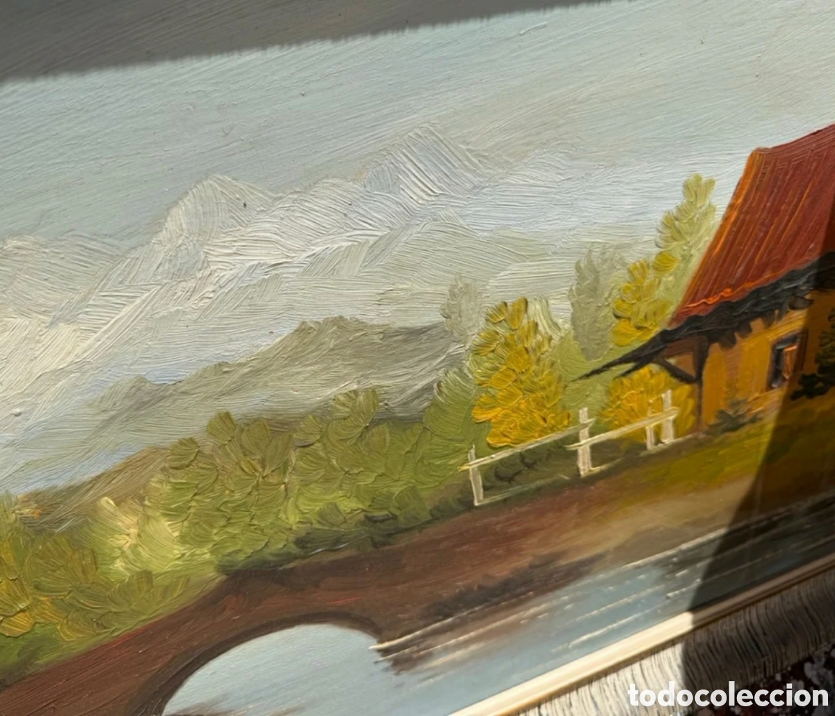 Otros objetos de arte: Cuadro antiguo marco madera paisaje - Foto 5