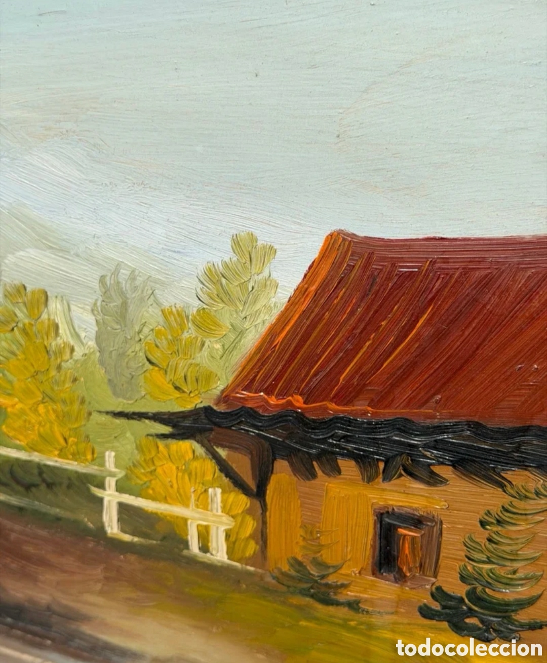 Otros objetos de arte: Cuadro antiguo marco madera paisaje - Foto 7