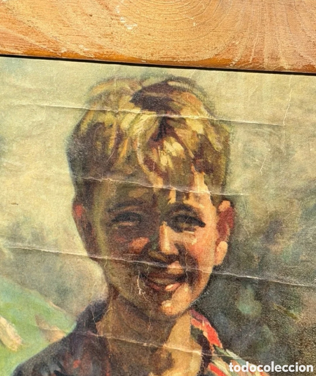 Otros objetos de arte: Cuadro antiguo ni&ntilde;o cazando - Foto 3