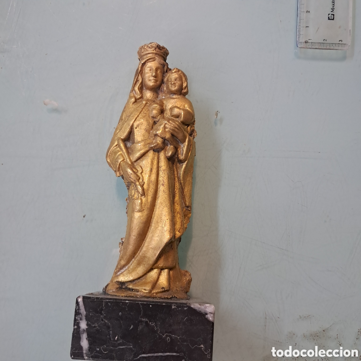 Otros Objetos de Arte: Virgen con el ni&ntilde;o en bronce macizo sobre peana de marmol