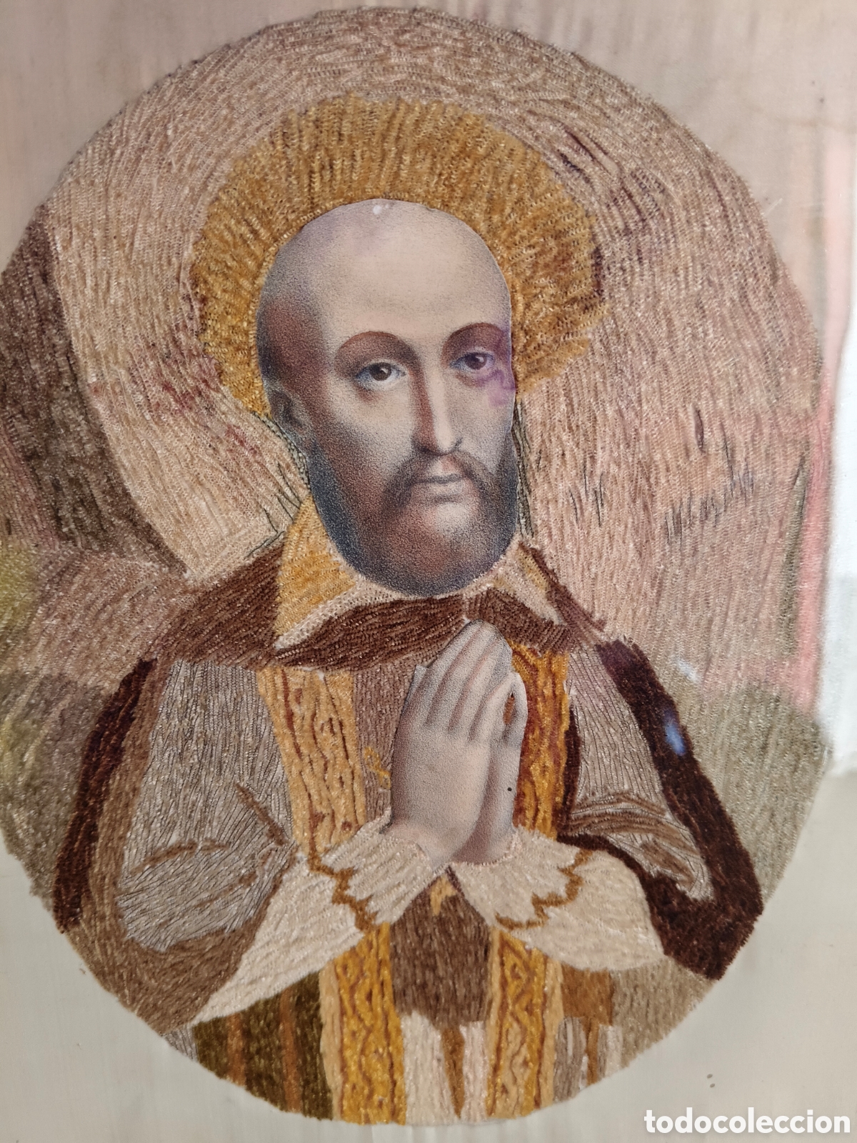 Otros objetos de arte: Antiguo cuadro religioso santo San Francisco de Sales de 1800 tipo relicario Dolores Pajares obra