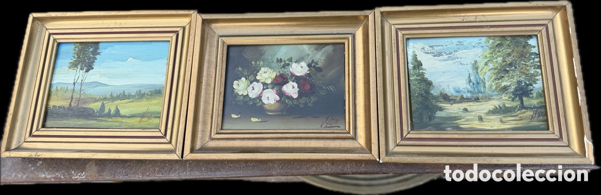 Otros objetos de arte: Lote de 3 cuadros de &oacute;leo sobre chapa - Foto 1