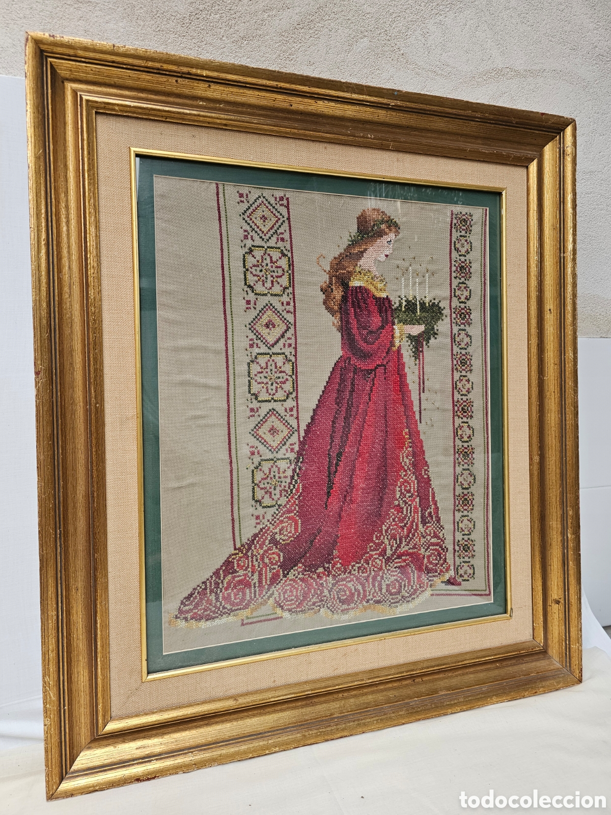 Arte: TAPIZ ANTIGUO DE PETIT POINT, ANTIGUO, ENMARCADO, GRANDE