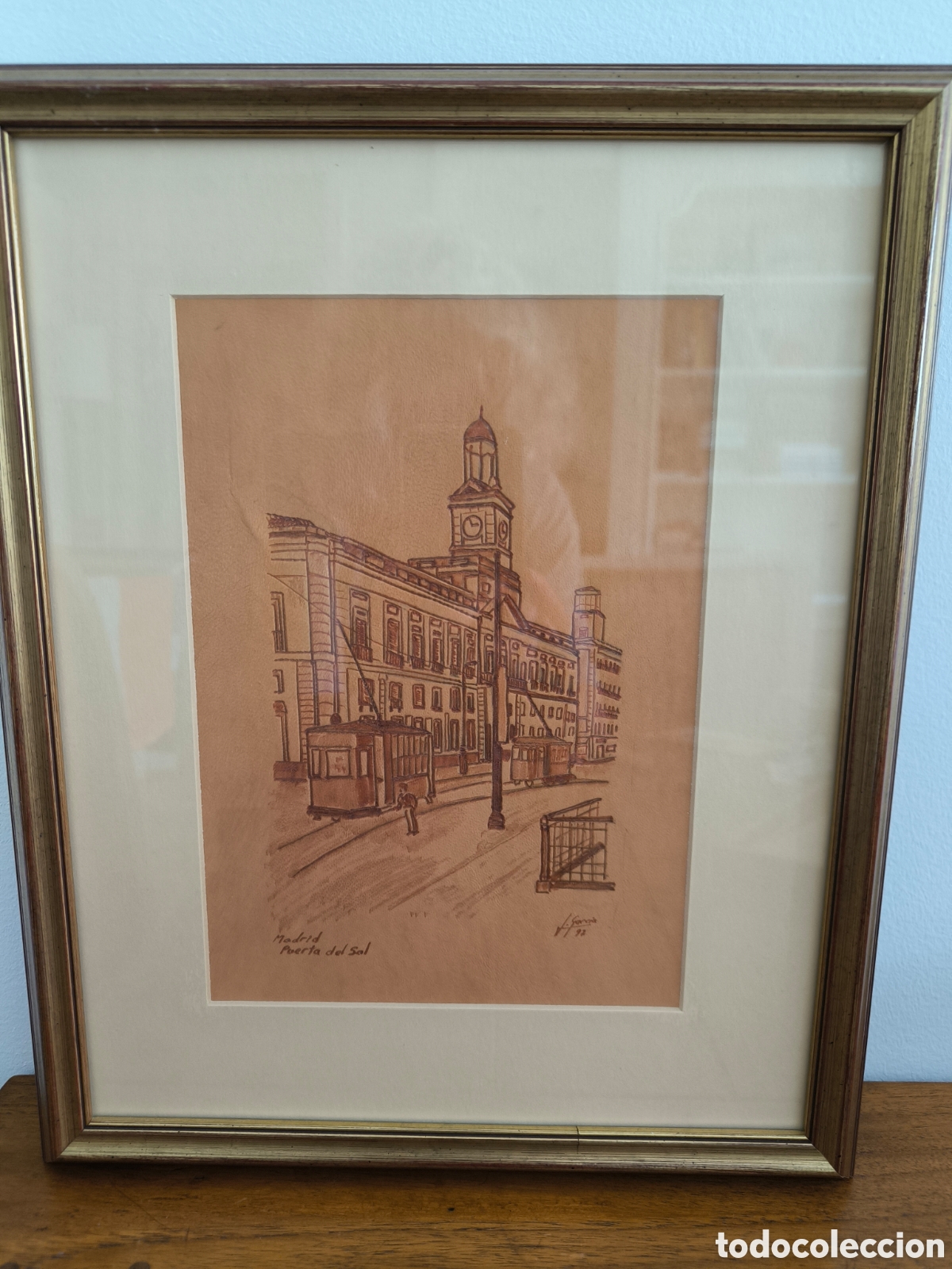 Andere Kunstgegenst&auml;nde: Pintura en cuero Madrid Puerta del Sol. J. Garcia