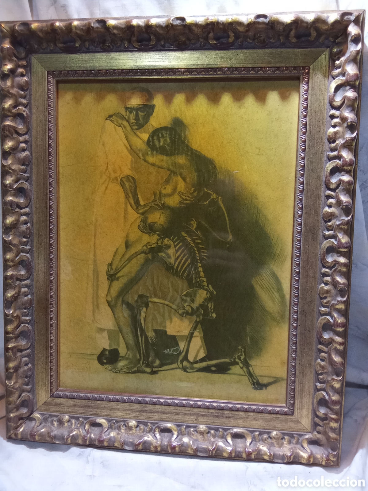 Other art objects: L&Aacute;MINA/ GRABADO SOBRE TABLA DE SANTONJA ENMARCADO MUJER DOCTOR Y ESQUELETO