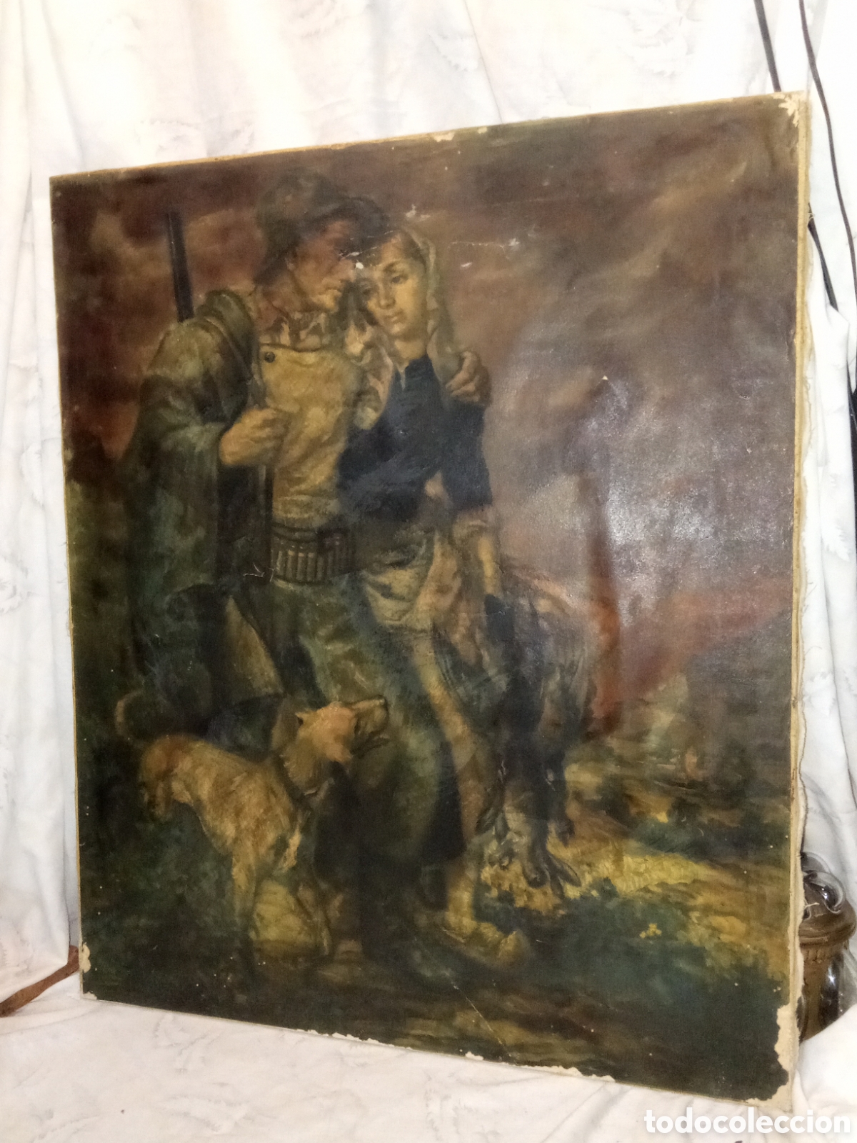 Otros Objetos de Arte: ANTIGUA Y BONITA L&Aacute;MINA DE FRANCISCO RIBERA PEGADA A UNA TELA Y CON BASTIDOR