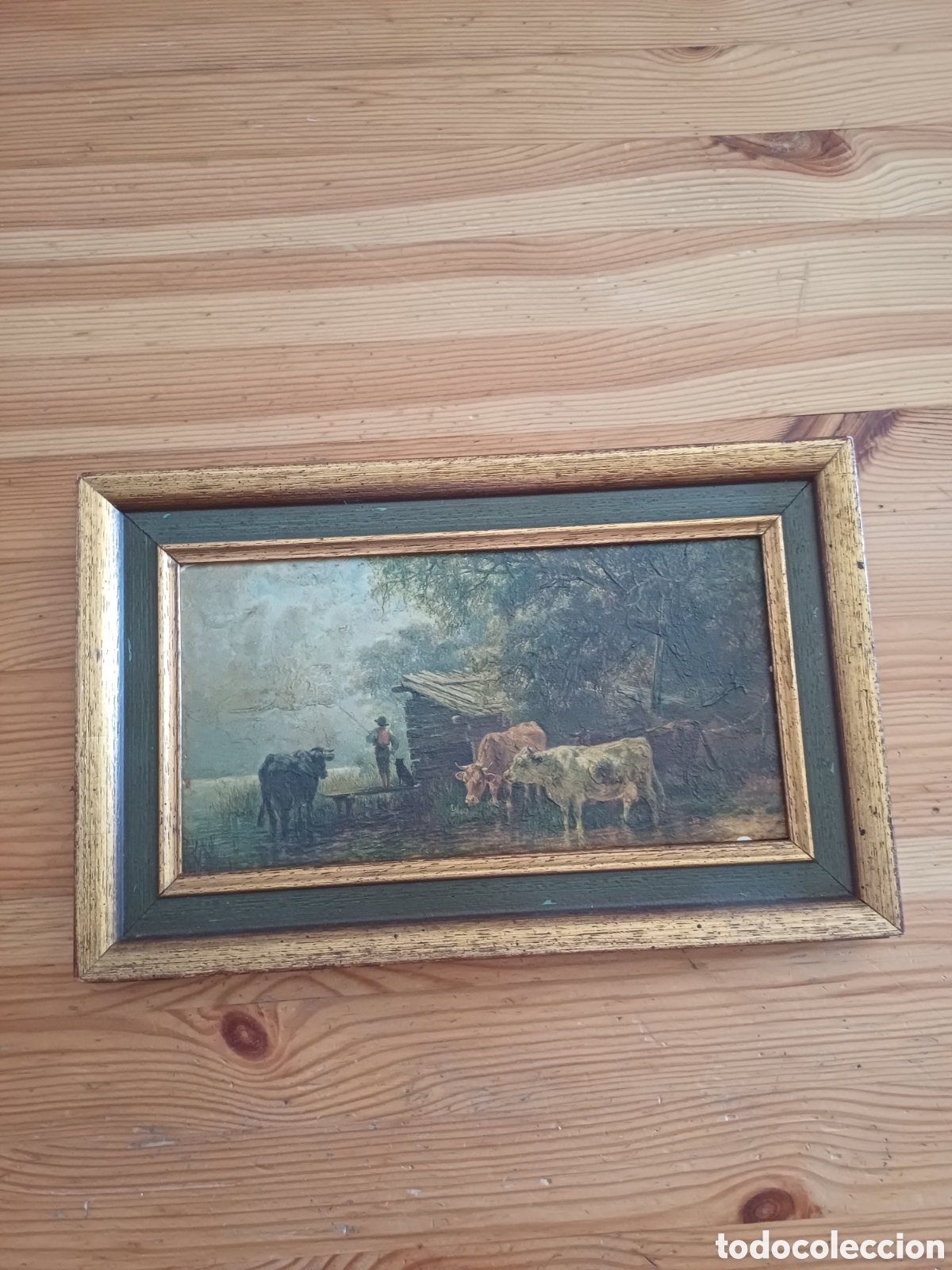 Otros Objetos de Arte: Cuadro reproduccion escena campestre pastoral vacas pastor firma Fr Vall