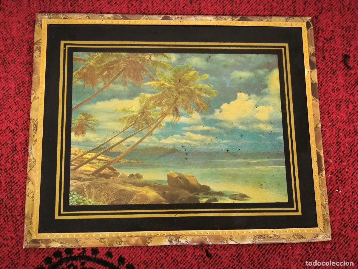 Otros Objetos de Arte: Cuadro 3D Paisaje Tropical 27 Cm &ndash; Playa Ex&oacute;tica Con Palmeras Y Efecto Relieve