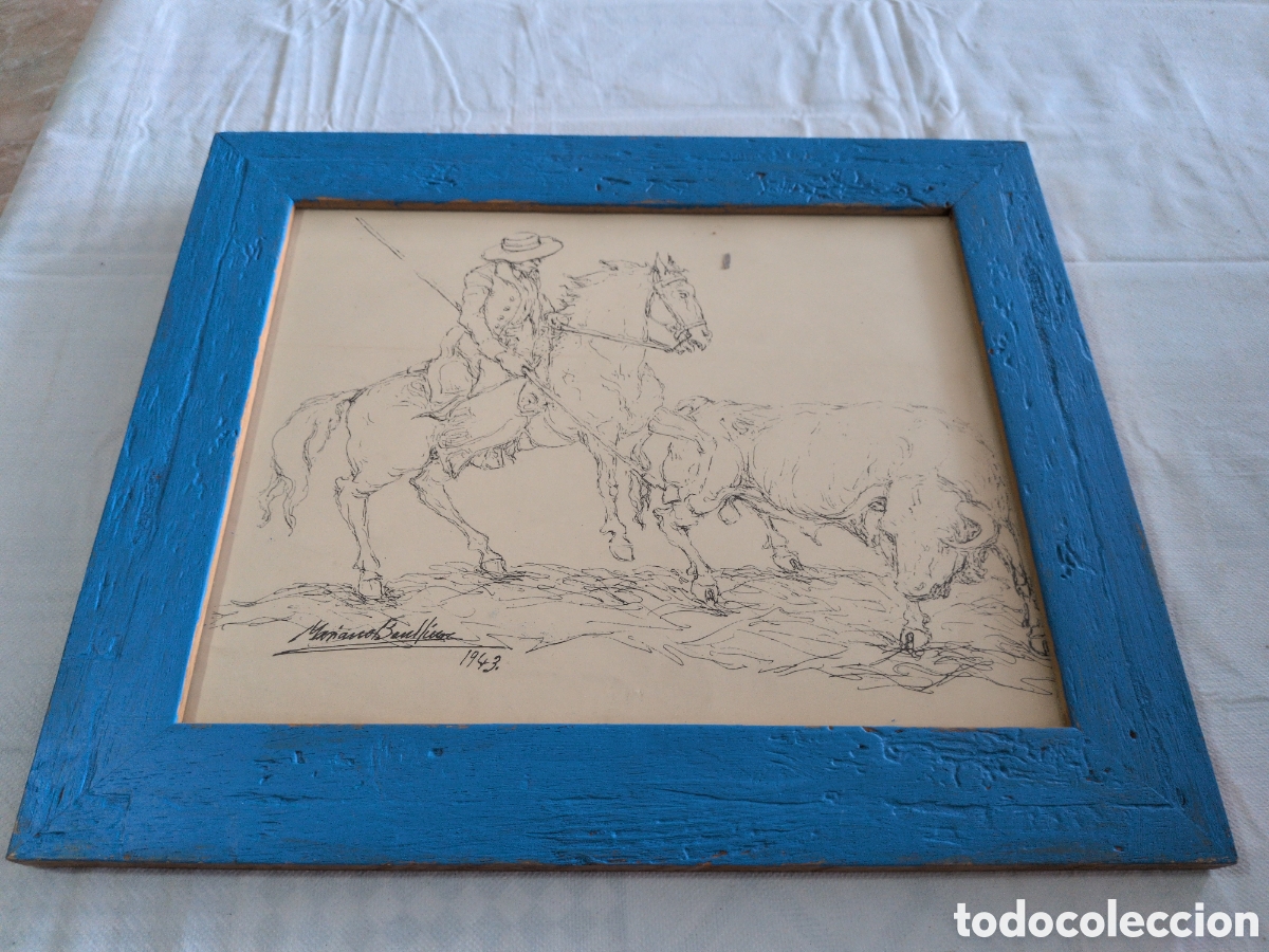 Arte: Cuadro Mariano Benlliure, 1943, escena taurina