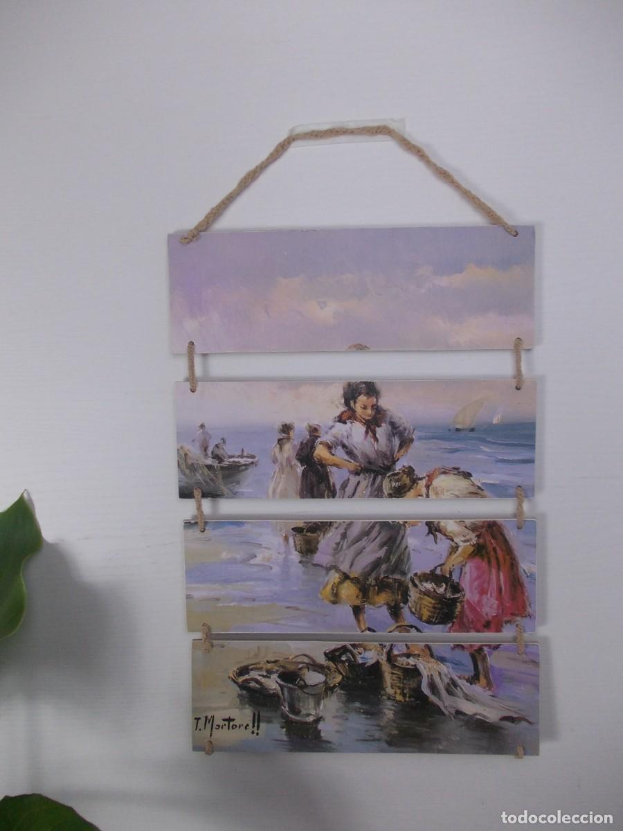 Otros Objetos de Arte: Cuadro decorativo en madera Escena Pescadoras Retro Estilo Costumbrista costa maritimo