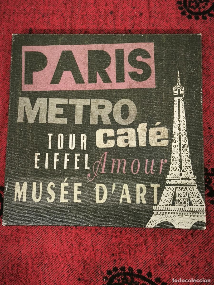 Otros Objetos de Arte: Cuadro Decorativo Par&iacute;s Torre Eiffel &ndash; Estilo Vintage Urbano Con Tipograf&iacute;a Retro