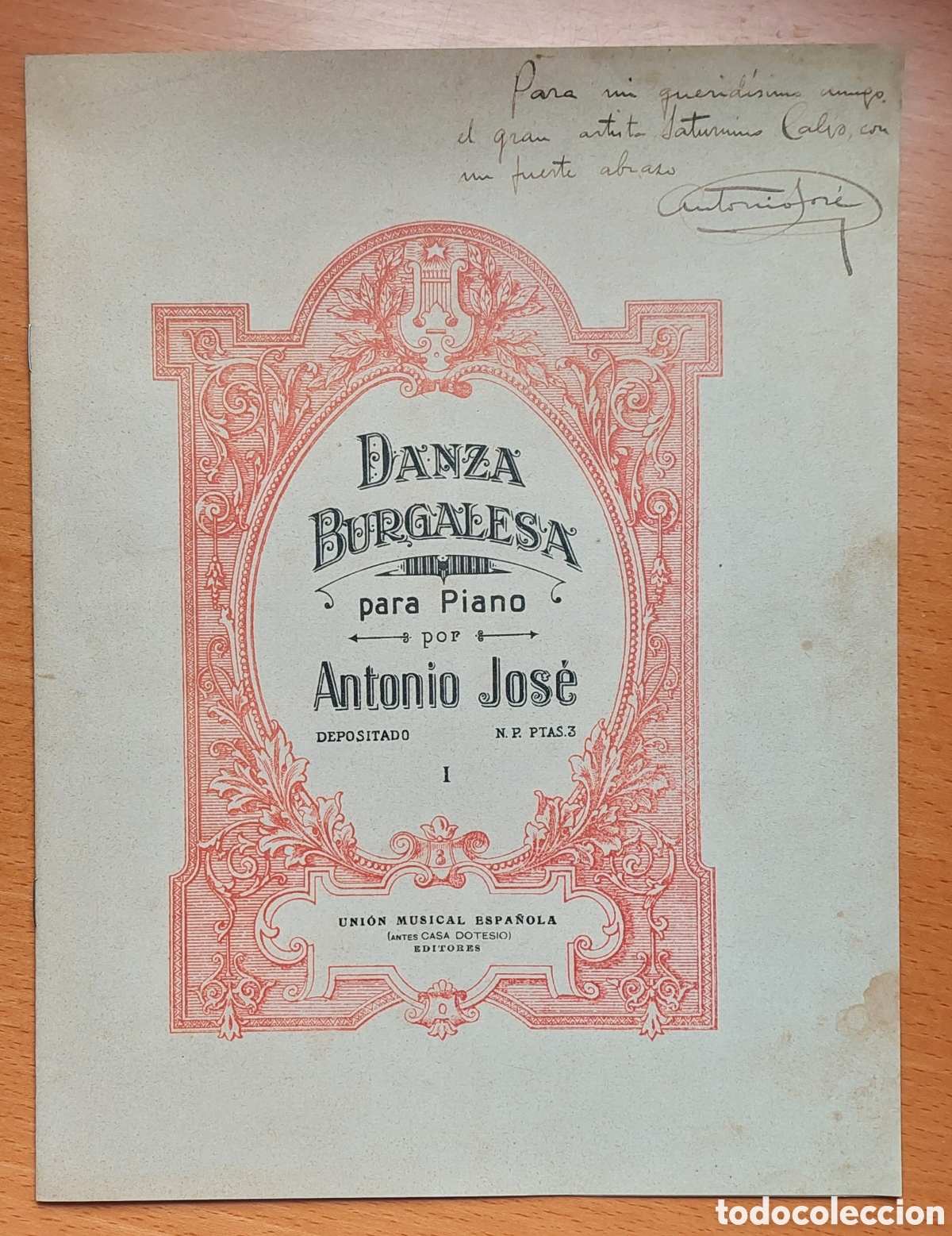 Otros Objetos de Arte: FACS&Iacute;MIL. Partitura Danza burgalesa de Antonio Jos&eacute;