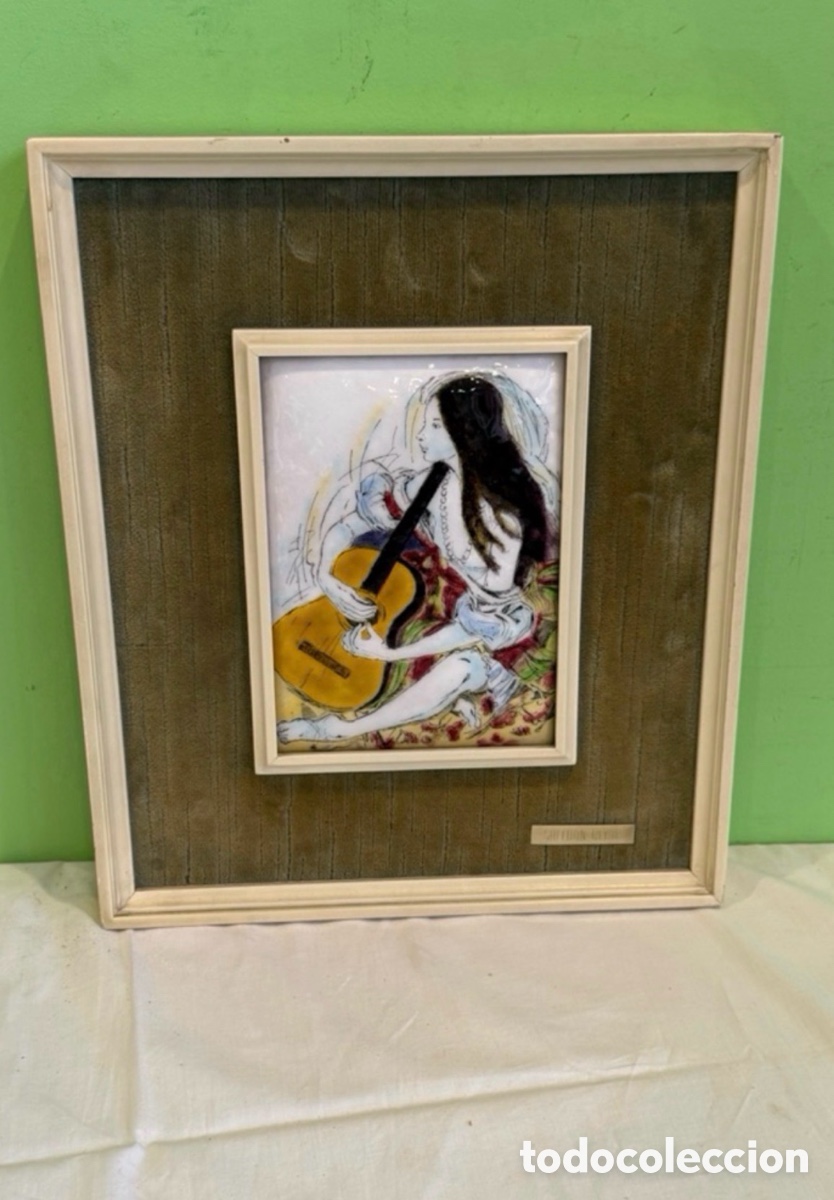 Otros Objetos de Arte: Precioso esmalte sobre cobre. Sheldon Clyde Schoneberg / Girl with . Guitar.