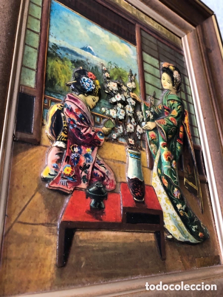 Otros objetos de arte: Cuadro 3D japon&eacute;s Escena de Geishas - Foto 4