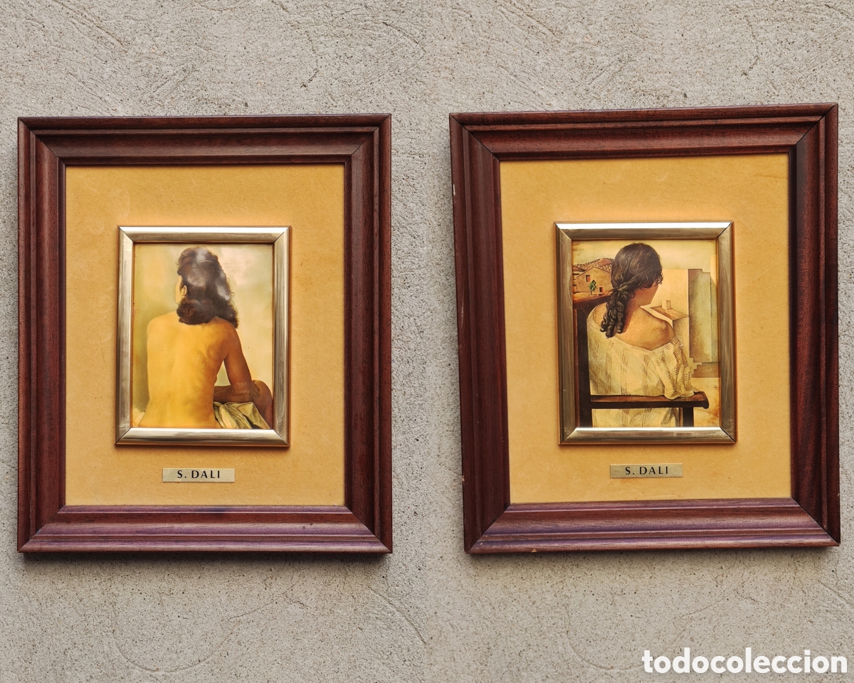 Otros Objetos de Arte: 2 esmaltes al fuego obras Dal&iacute; - Gala desnuda mirando el mar y Muchacha en la ventana