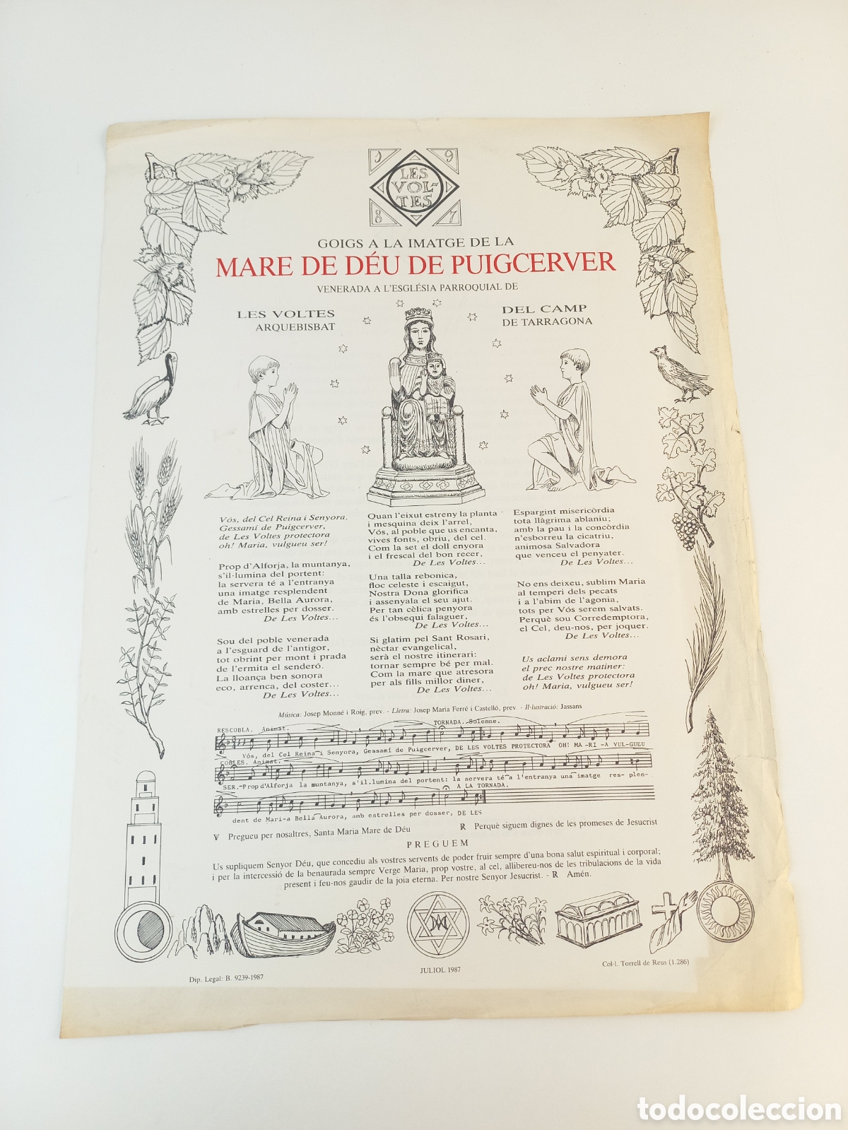 Otros Objetos de Arte: Goigs a la Imatge de la Mare de D&eacute;u de Puigcerver. Torrell de Reus, 1987.