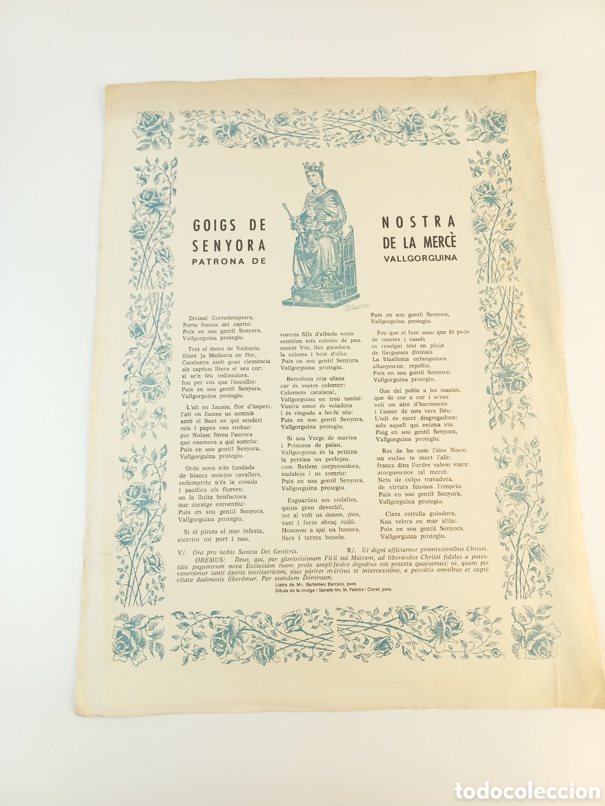Otros Objetos de Arte: Goigs de Nostra Se&ntilde;ora de la Merc&egrave; Patrona de Vallgorguina.