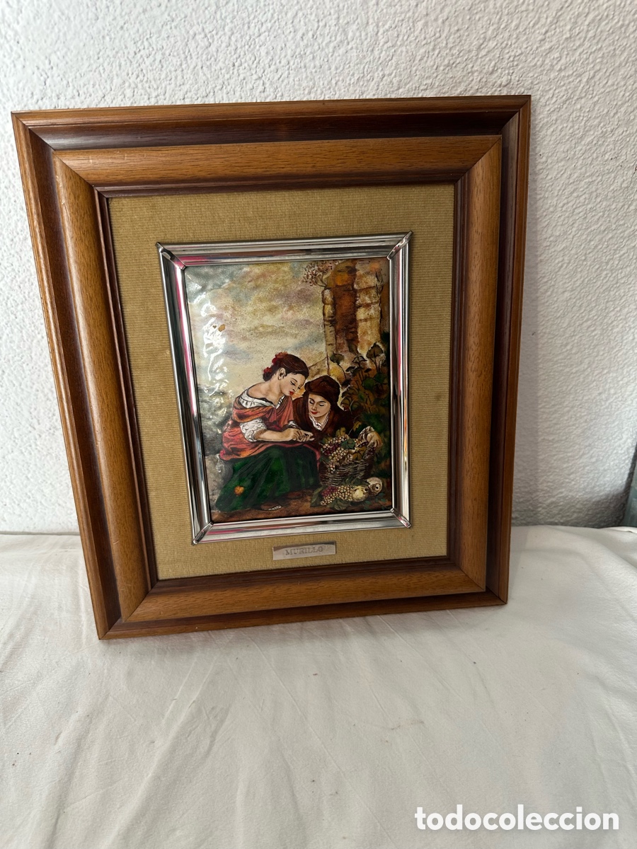 Otros Objetos de Arte: Murillo esmalte al fuego sobre cobre escena costumbrista enmarcada