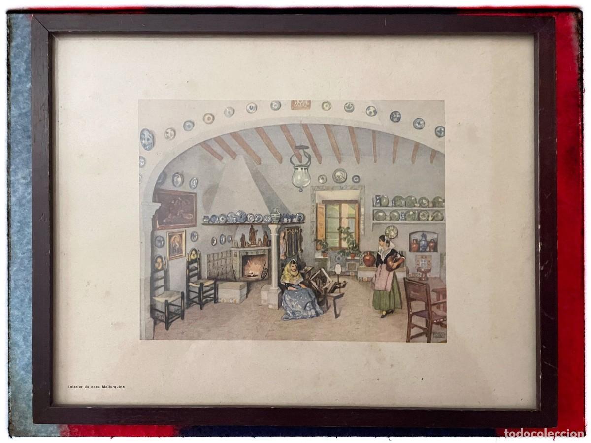 Otros Objetos de Arte: Erwin Hubert, reproducci&oacute;n de los a&ntilde;os 50 de acuarela, Interior de casa Mallorquina