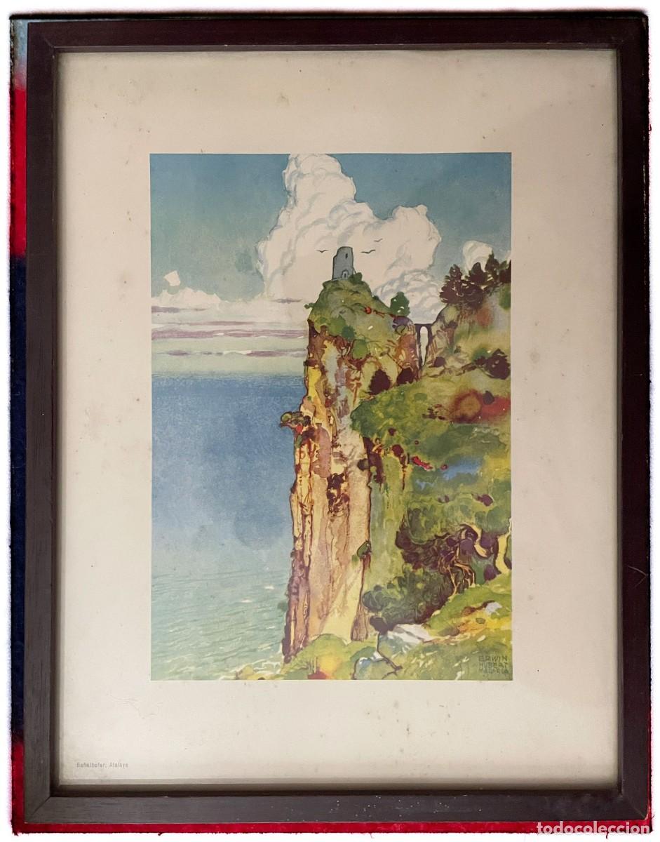 Otros Objetos de Arte: Erwin Hubert, reproducci&oacute;n de los a&ntilde;os 50 de acuarela, Ba&ntilde;albufar, Atalaya