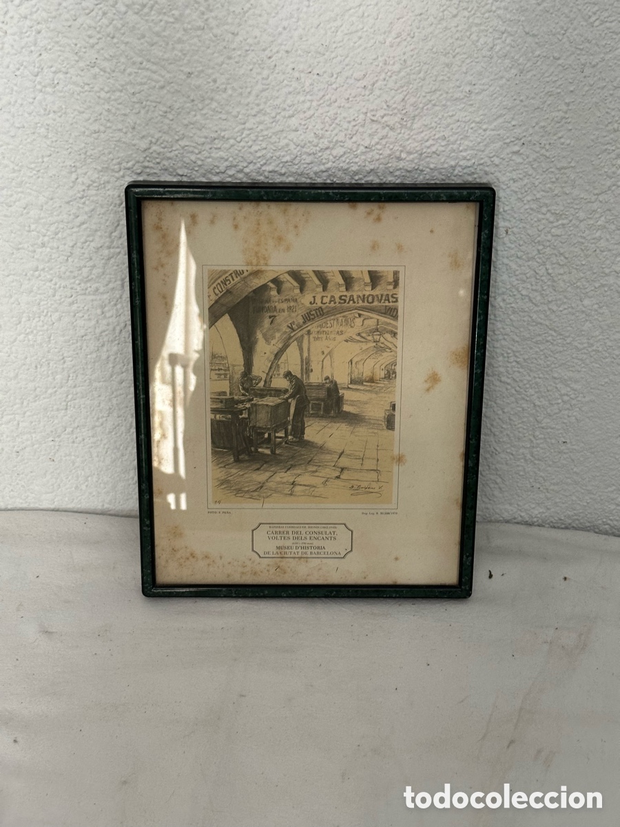 Otros Objetos de Arte: L&aacute;mina antigua Museu d&rsquo;Hist&ograve;ria Barcelona Voltes dels Encants enmarcada