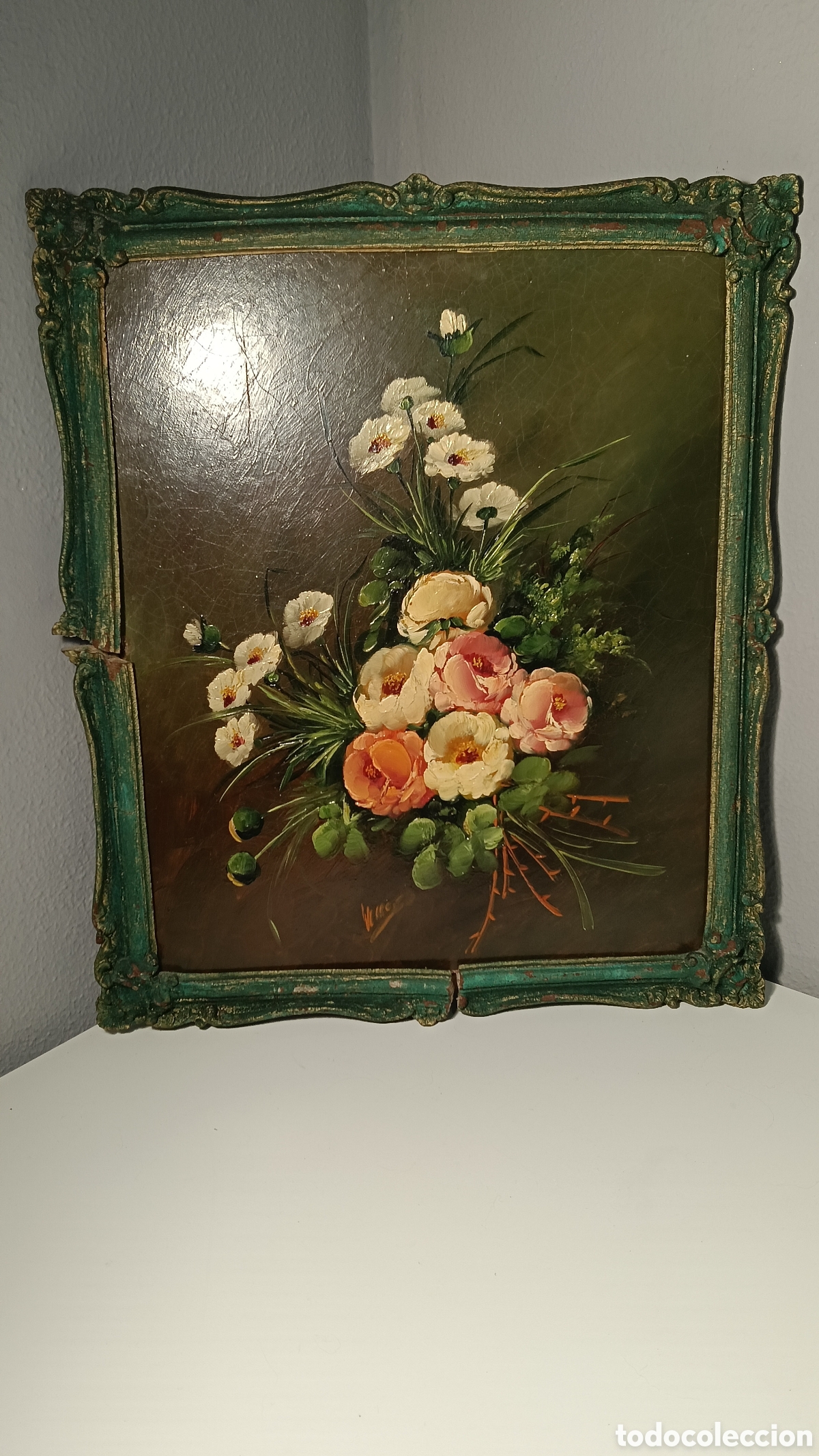 Otros Objetos de Arte: Pintura Flores Vintage Firmada
