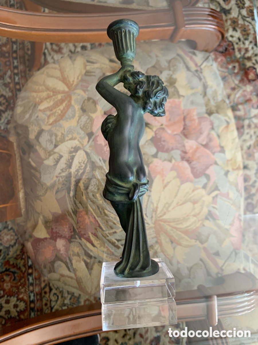 Otros objetos de arte: Pareja Candelabros Figuras Cl&aacute;sicas Estilo Bronce - Foto 4