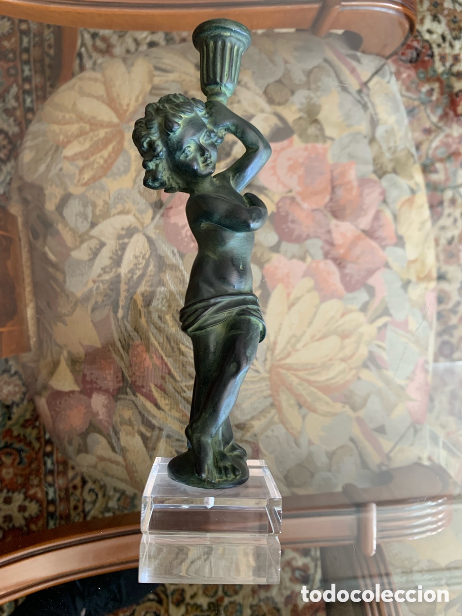 Otros objetos de arte: Pareja Candelabros Figuras Cl&aacute;sicas Estilo Bronce - Foto 6