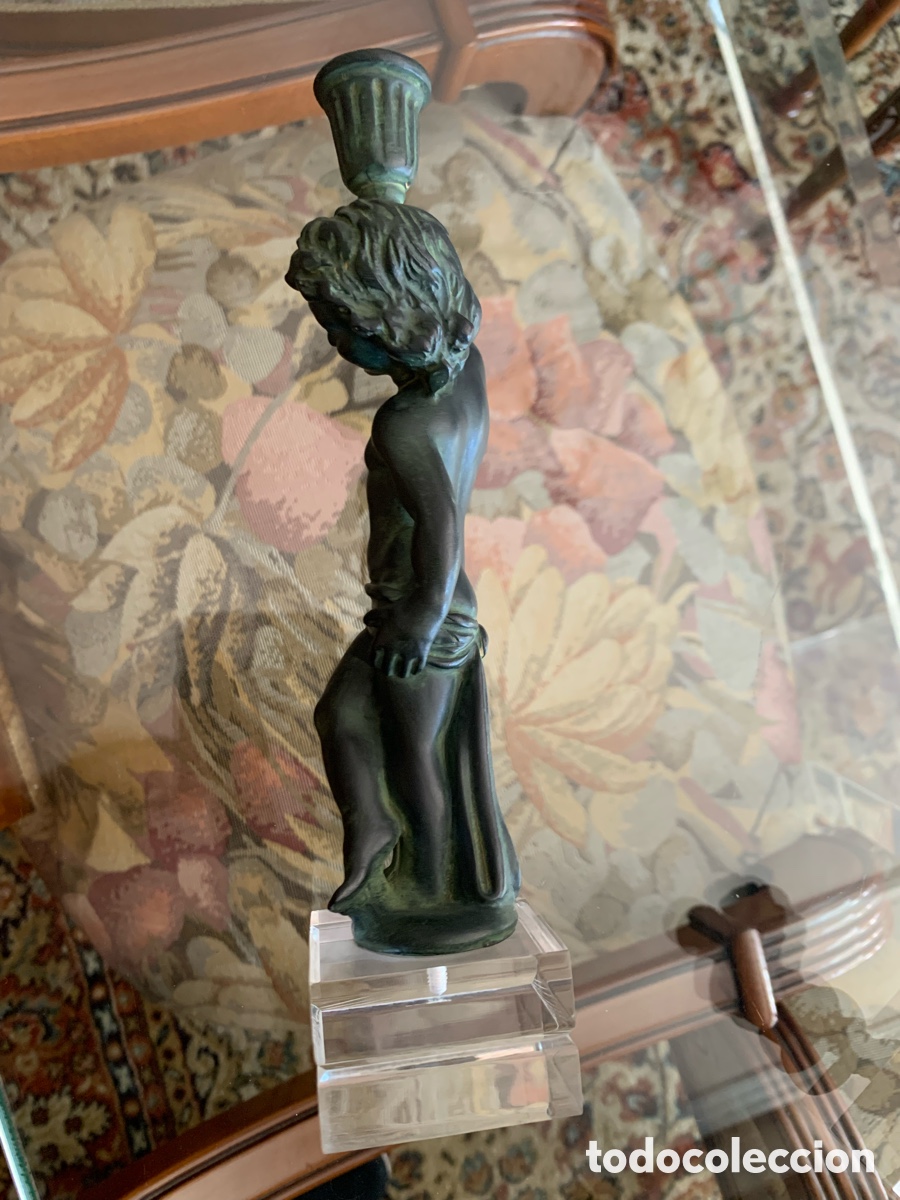 Otros objetos de arte: Pareja Candelabros Figuras Cl&aacute;sicas Estilo Bronce - Foto 7