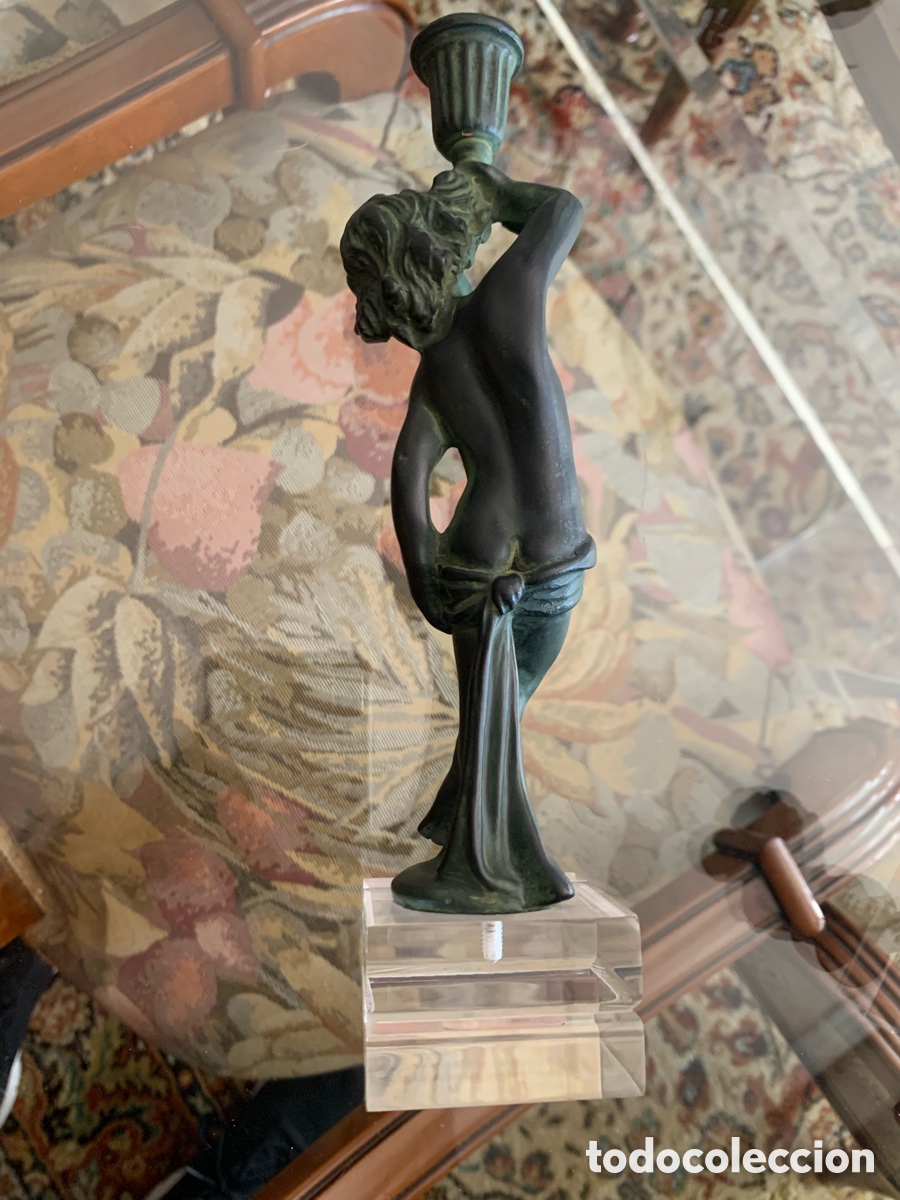 Otros objetos de arte: Pareja Candelabros Figuras Cl&aacute;sicas Estilo Bronce - Foto 9