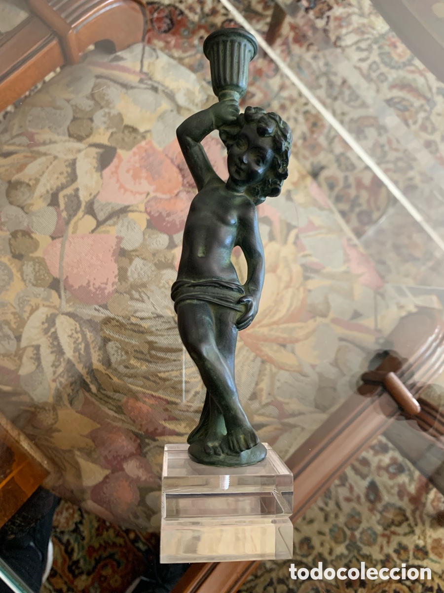 Otros objetos de arte: Pareja Candelabros Figuras Cl&aacute;sicas Estilo Bronce - Foto 10