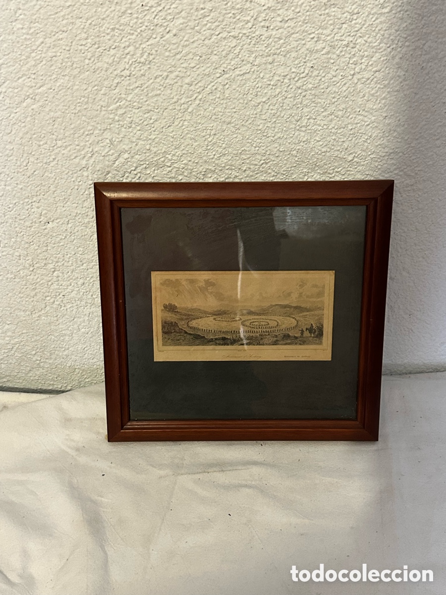 Otros Objetos de Arte: Grabado antiguo Monumento de Avebury paisaje Inglaterra enmarcado