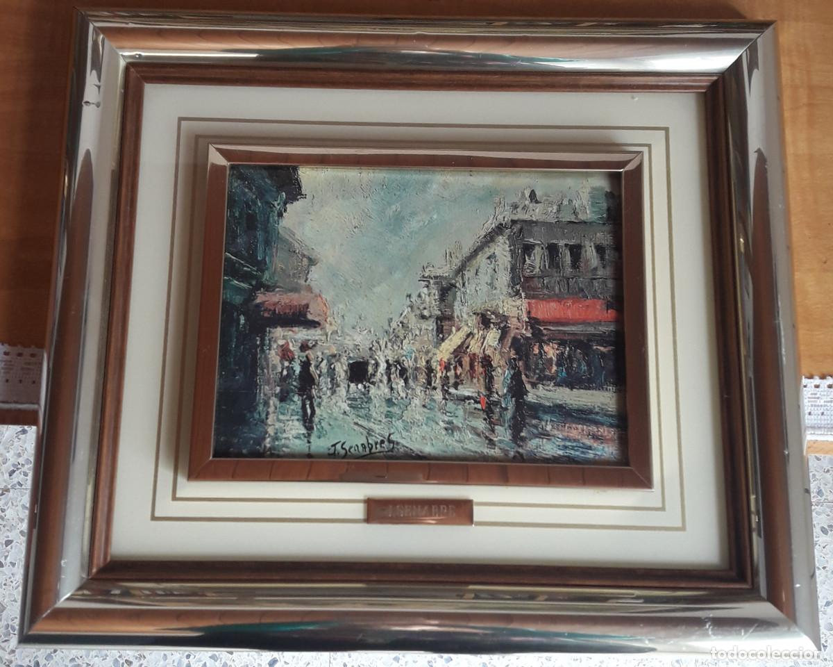 Otros Objetos de Arte: CUADRO PINTADO Y ESMALTADO, CON MARCO DE ALUMINIO DORADO Y MADERA, J.SENABRE.