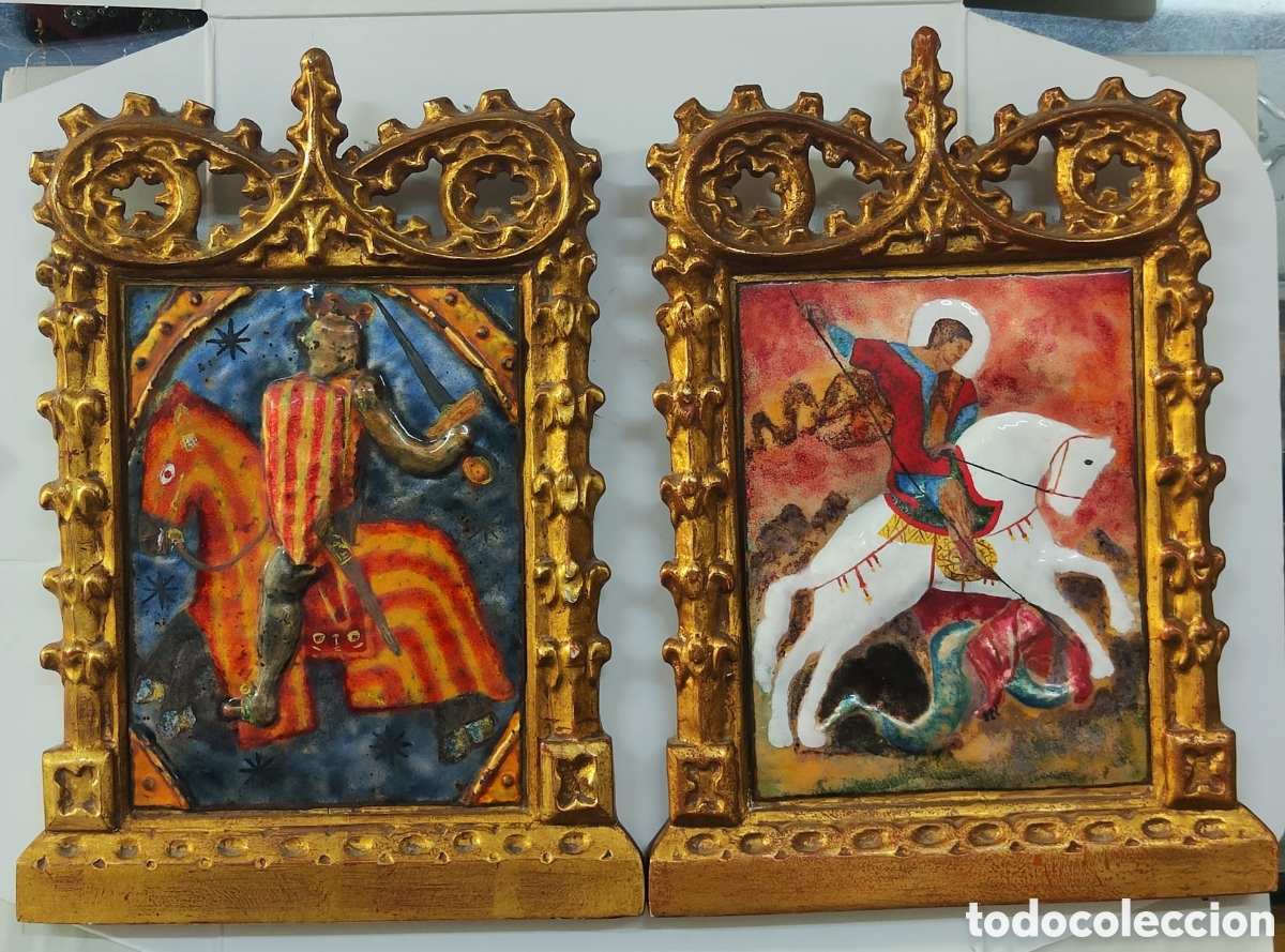 Otros Objetos de Arte: Pareja de cuadros madera y esmalte