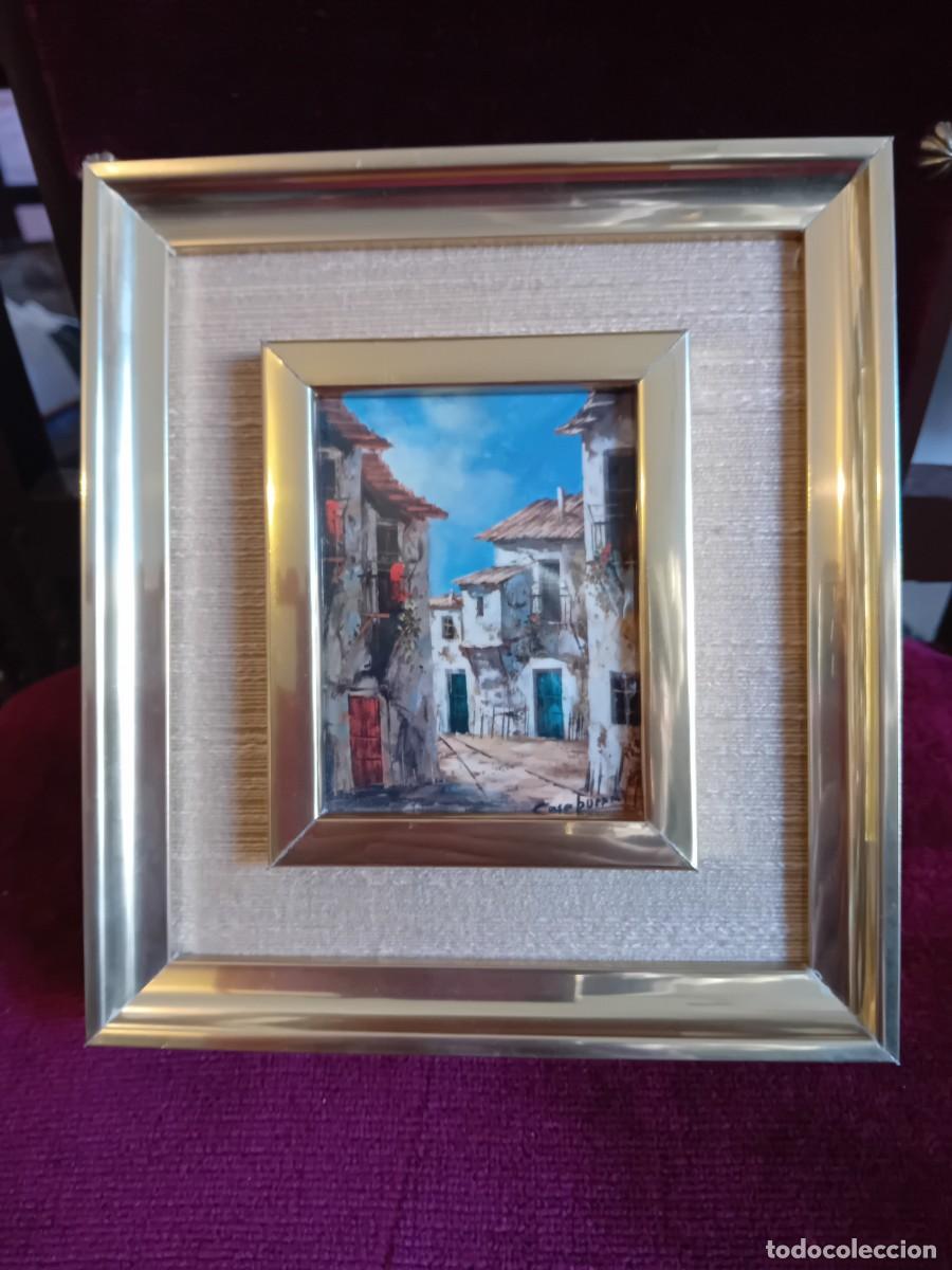 Otros Objetos de Arte: Esmalte paisaje con casas firmado Casa Buerm