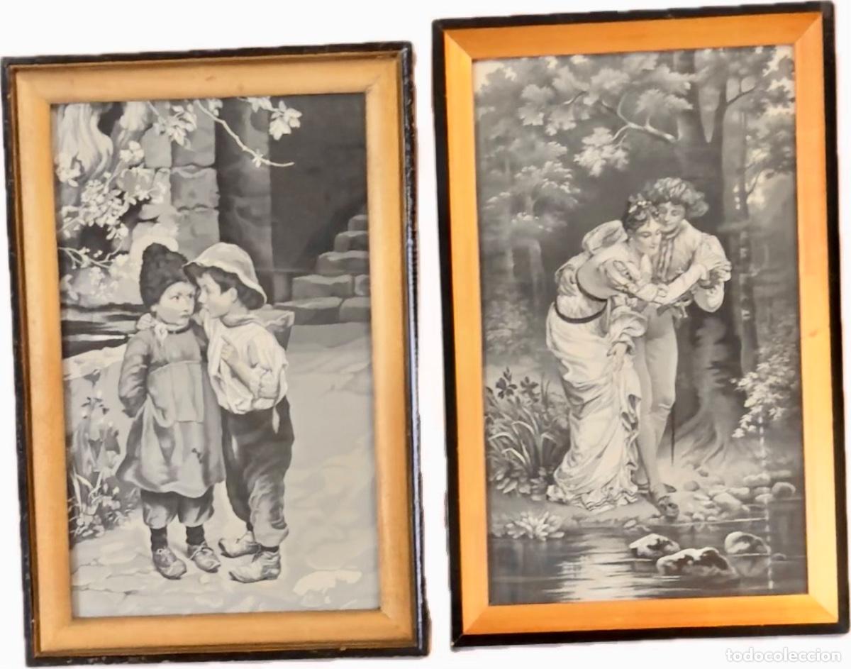 Otros Objetos de Arte: Pareja de tejidos Jacquard figurativos franceses enmarcados &Eacute;poca: Finales del siglo XIX