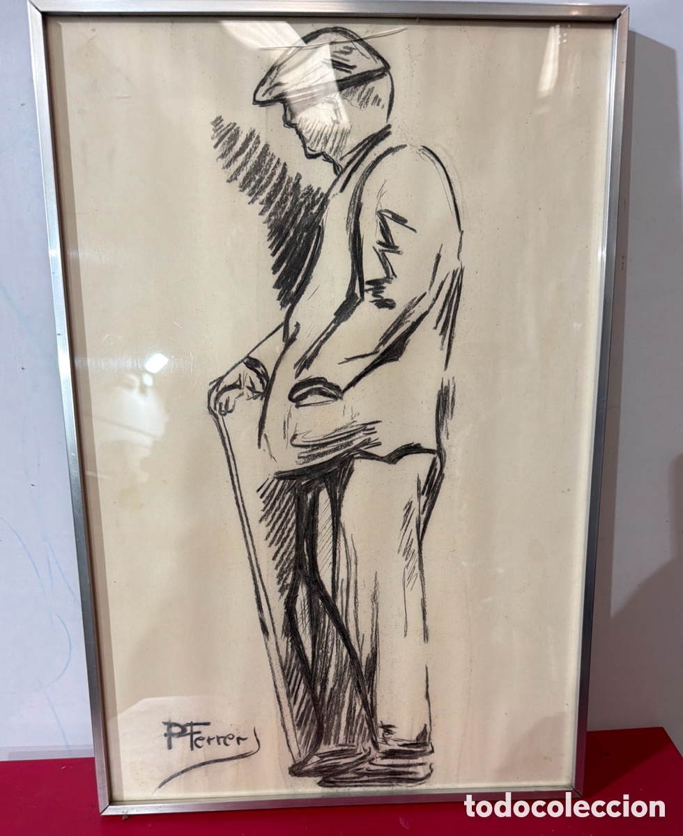 Otros Objetos de Arte: Dibujo original P. Ferrer firmado carboncillo