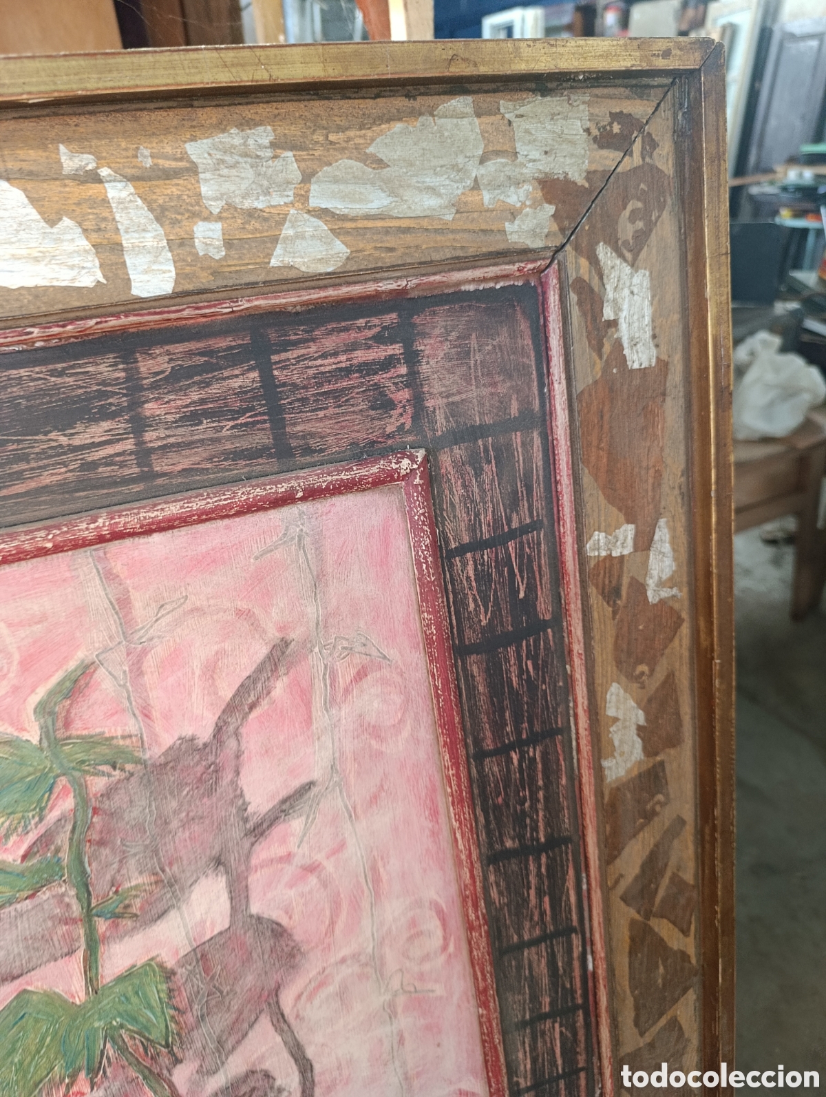 Otros objetos de arte: Cuadro con marco pintado sobre tablilla autor extreme&ntilde;o. - Foto 4